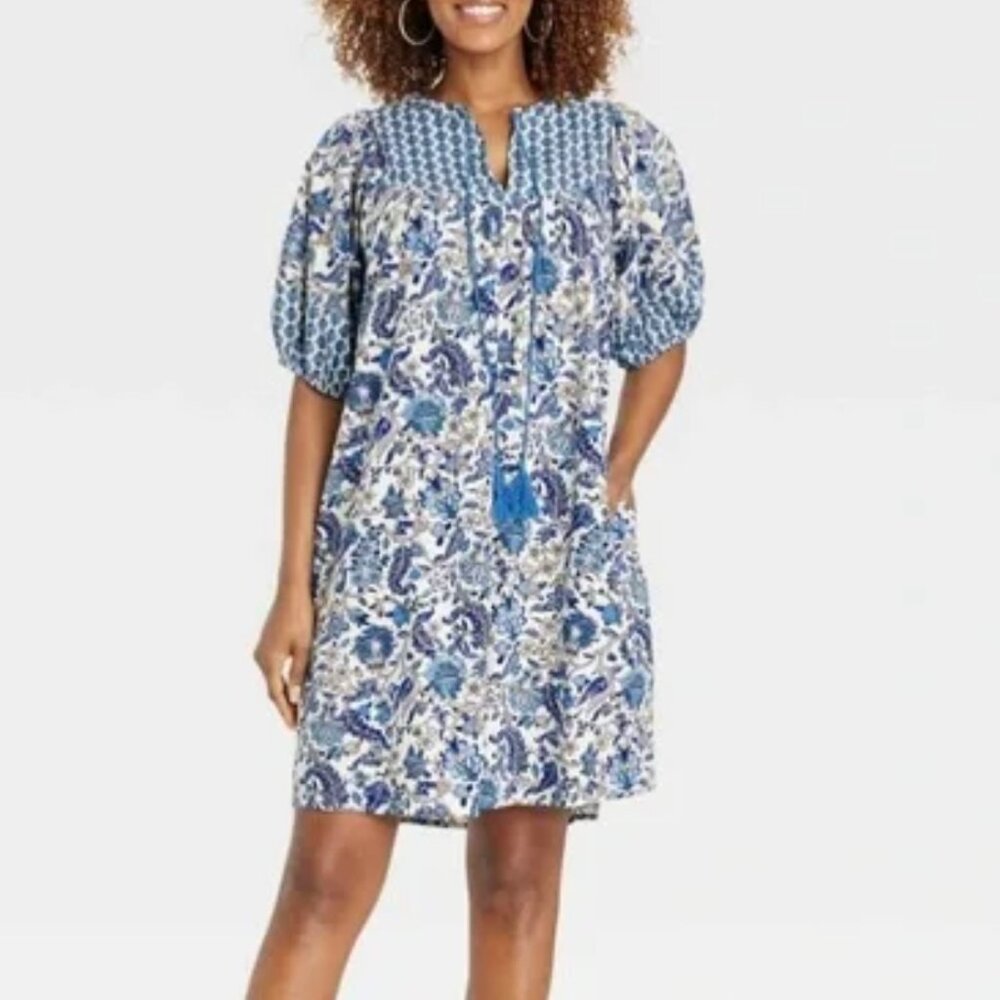 Knox Rose Blue Patterned Dress 1X